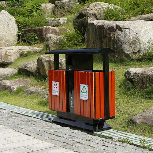 景區公園必備的景觀設施鋼木垃圾箱、與園林椅